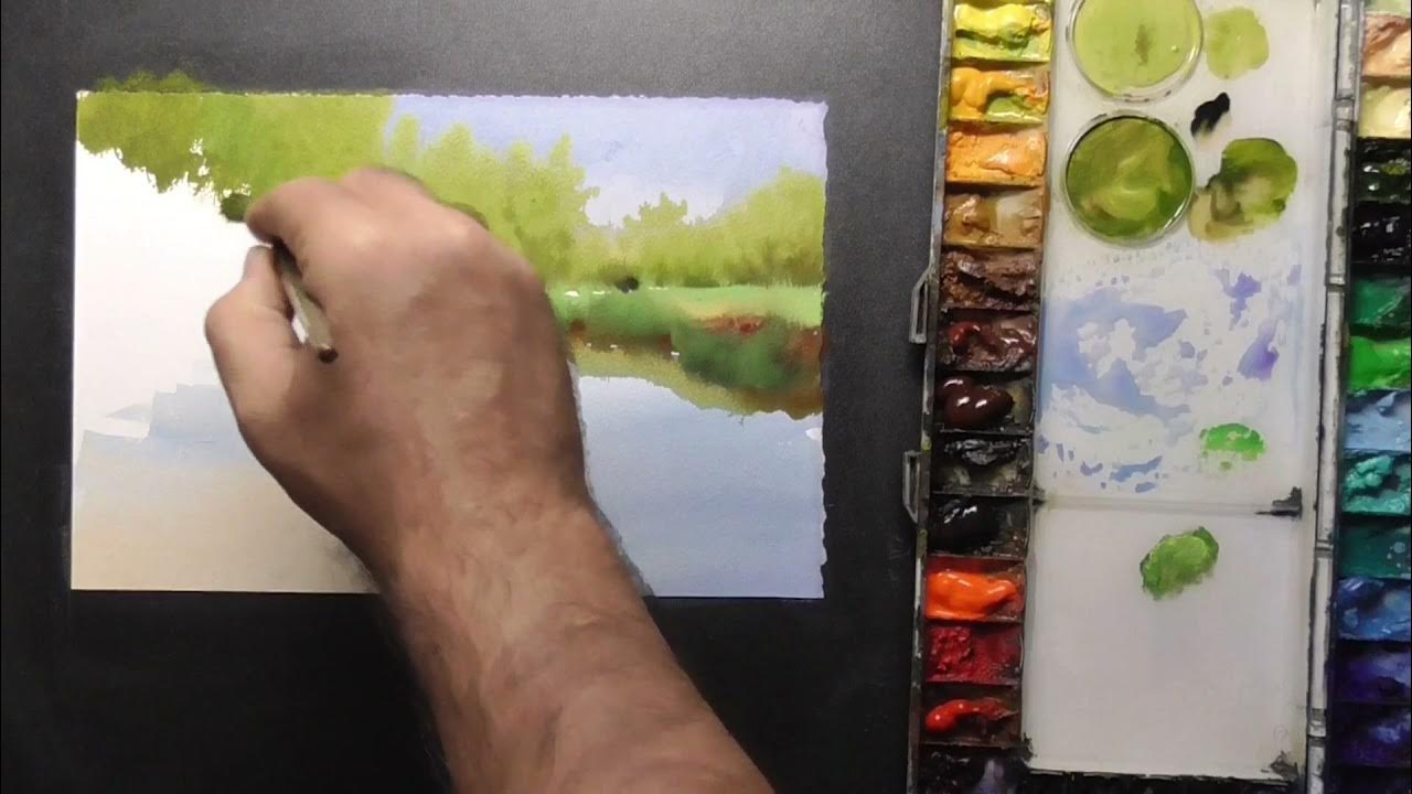 How to paint landscape in watercolor painting demo by javid tabatabaei
