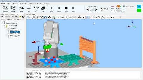 以HRSim軟體，從左邊A料盤夾1個工件，再回P0點，再將這個工件放在中間D料盤上，再回P0點位置。