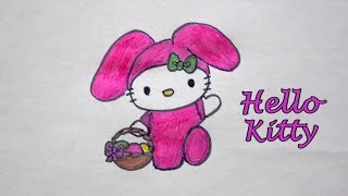 Hello Kitty zeichnen als Osterhase    How to draw Hello Kitty with easter basket ? HAPPY EASTER