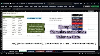 Ejemplo 02 Fórmulas Matriciales Excel Valor en Lista