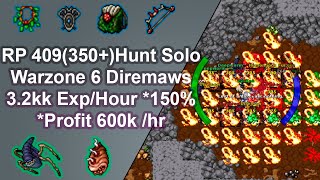 Tibia Royal Paladin 409(350+)Solo Hunt Warzone 6Diremaws/3.2kk Exp/Hour *150% Profit 600k/hr Susp15k