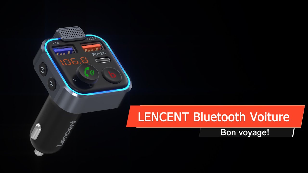 LENCENT Transmetteur FM Bluetooth Voiture, Allume Cigare Bluetooth