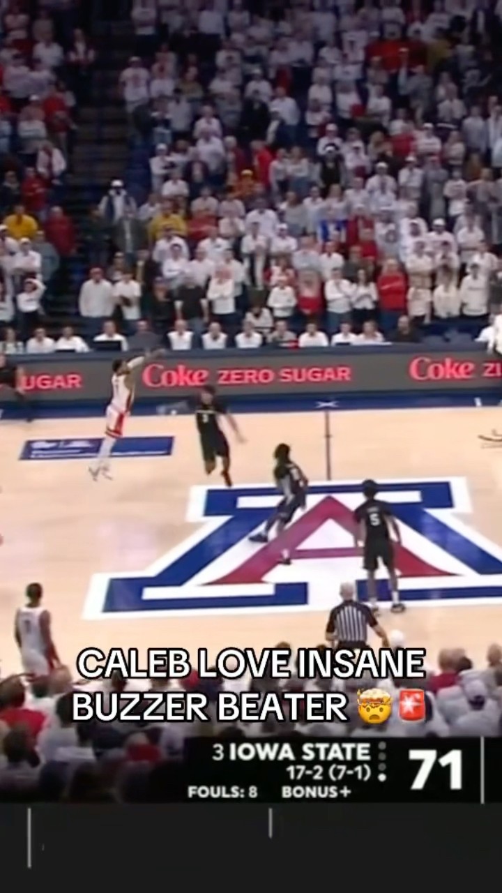CALEB LOVE FROM HALF-COURT. ?? Arizona won it in OT.