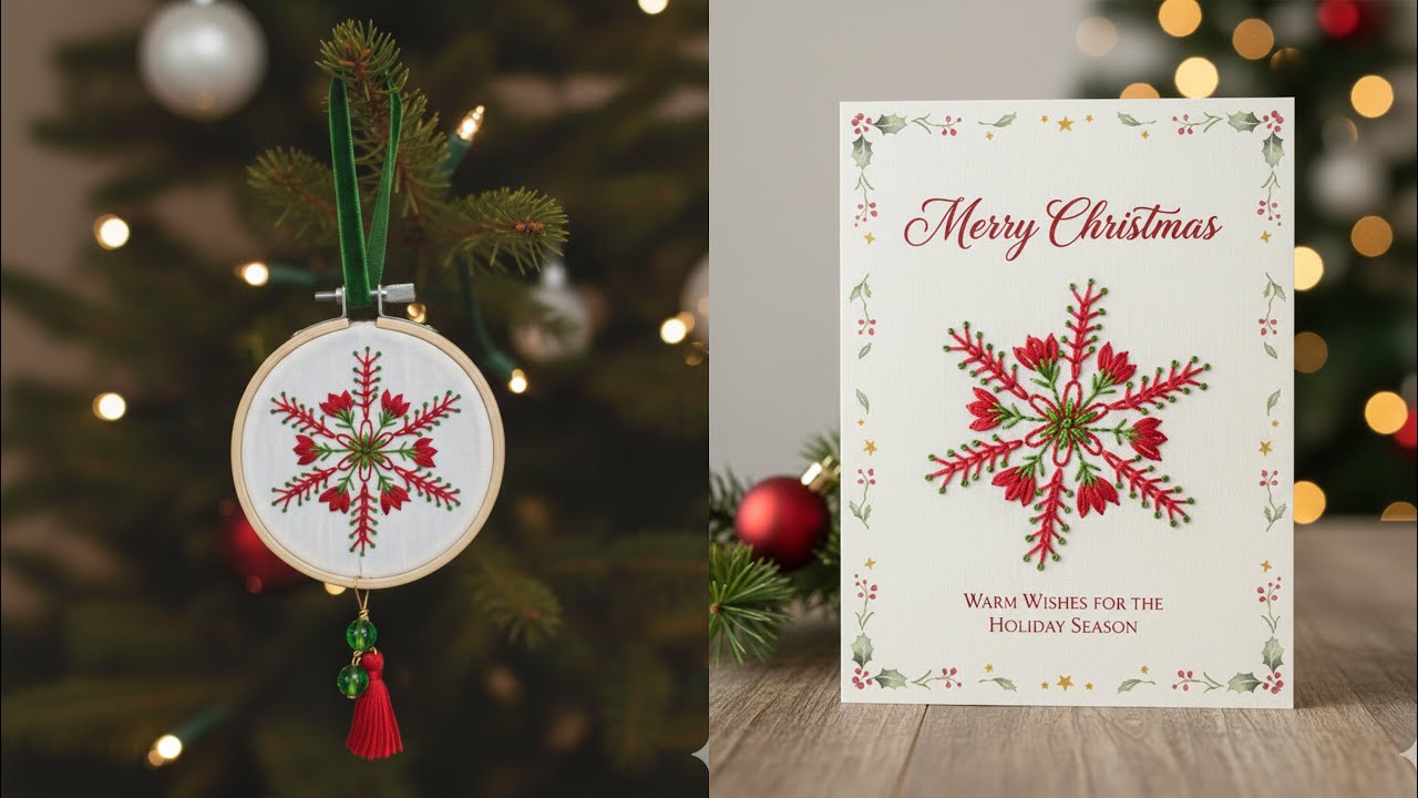 An easy snowflake embroidery design for last minute Christmas ornaments &cards 