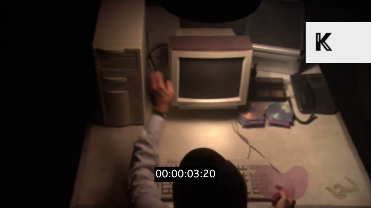 1990s Darkly Lit Desk, Keyboard, CRT Monitor