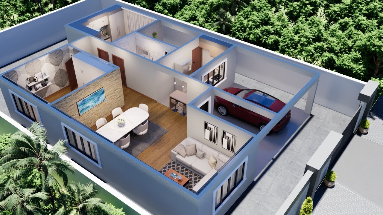 Projeto funcional: Casa com 2 quartos, garagem e área de serviço - YouTube