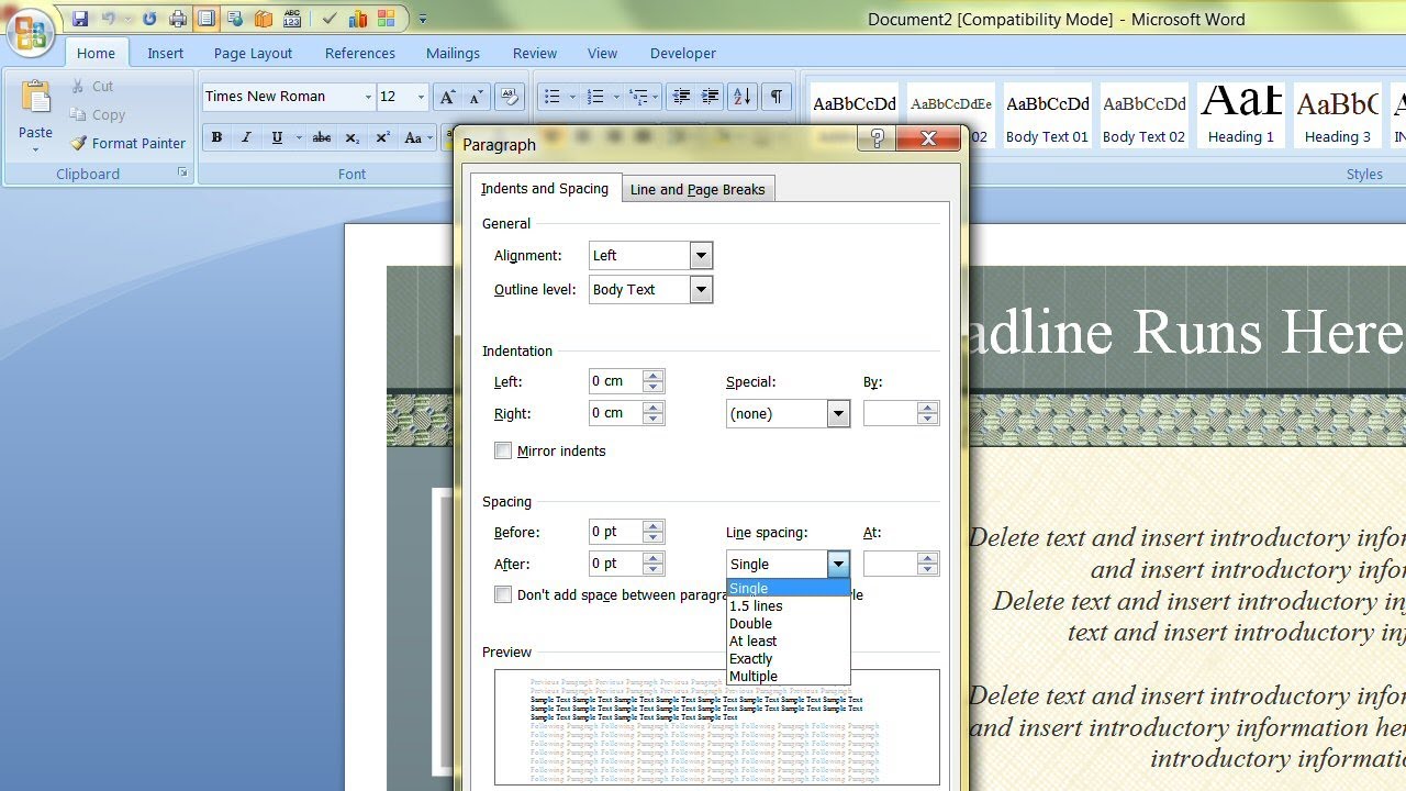 microsoft word 2007 default font setting