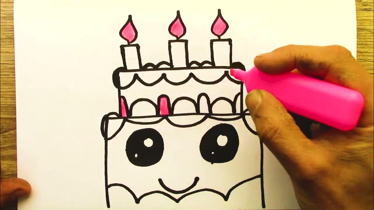 Cake Drawing! How to draw cute cake painting and Coloring Step by step