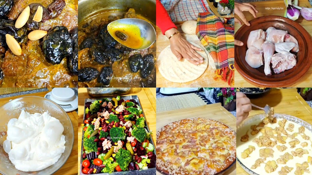 مائدة يوم كامل🍽️طاجين اللحم بالبرقوق والزبيب|بسبوسة بالتفاح|بيتزا بالعجينة السحرية|بطبوط|سلطة متنوعة