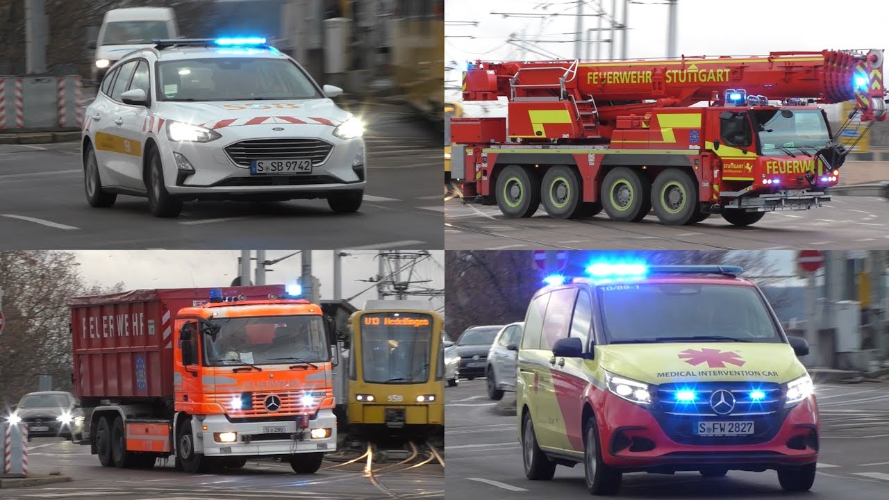 [Rüstzug, Kran, WLF, SSB, MIC] Einsatzfahrten zum Stadtbahnunfall der Feuerwehr Stuttgart