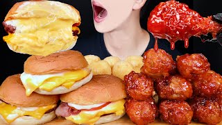 ASMR DOUBLE CHEESEBURGERS SPICY FRIED CHICKEN BBQ MUKBANG 치즈버거 양념치킨 먹방 チーズバーガー チキン 咀嚼音 EATING SOUNDS