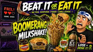 Beat It or Eat It – Retro Gaming Food Challenge: THE BOOMERANG MILKSHAKE 🇦🇺🤢 + Whatever Wednesday!
