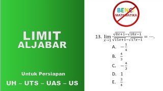 Limit Fungsi Aljabar | Ulangan Harian  tipe 1
