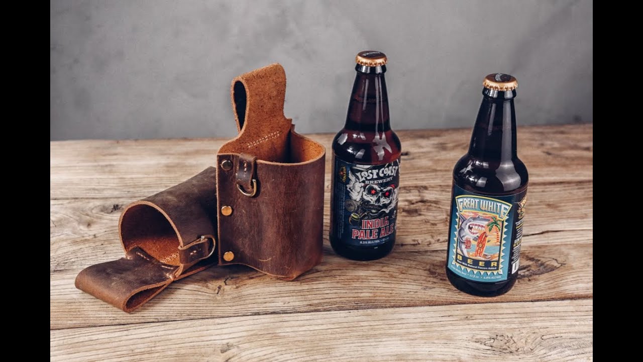 Personalized thick full grain leather beer holster