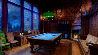 Old Castle Billiard room Ambience | Rain and Fireplace sound