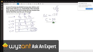 Working with three amounts of money in the ratio 4:3:5.