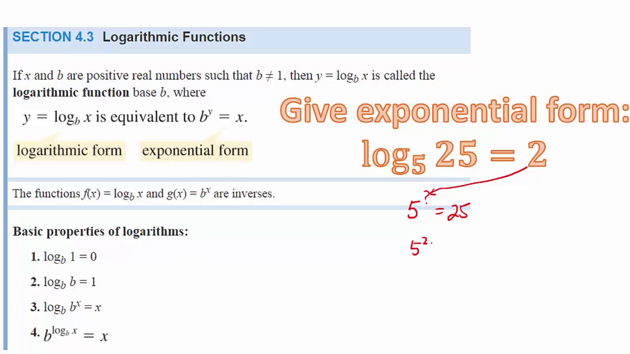 what are logarithms youtube logarithmic functions to exponential form