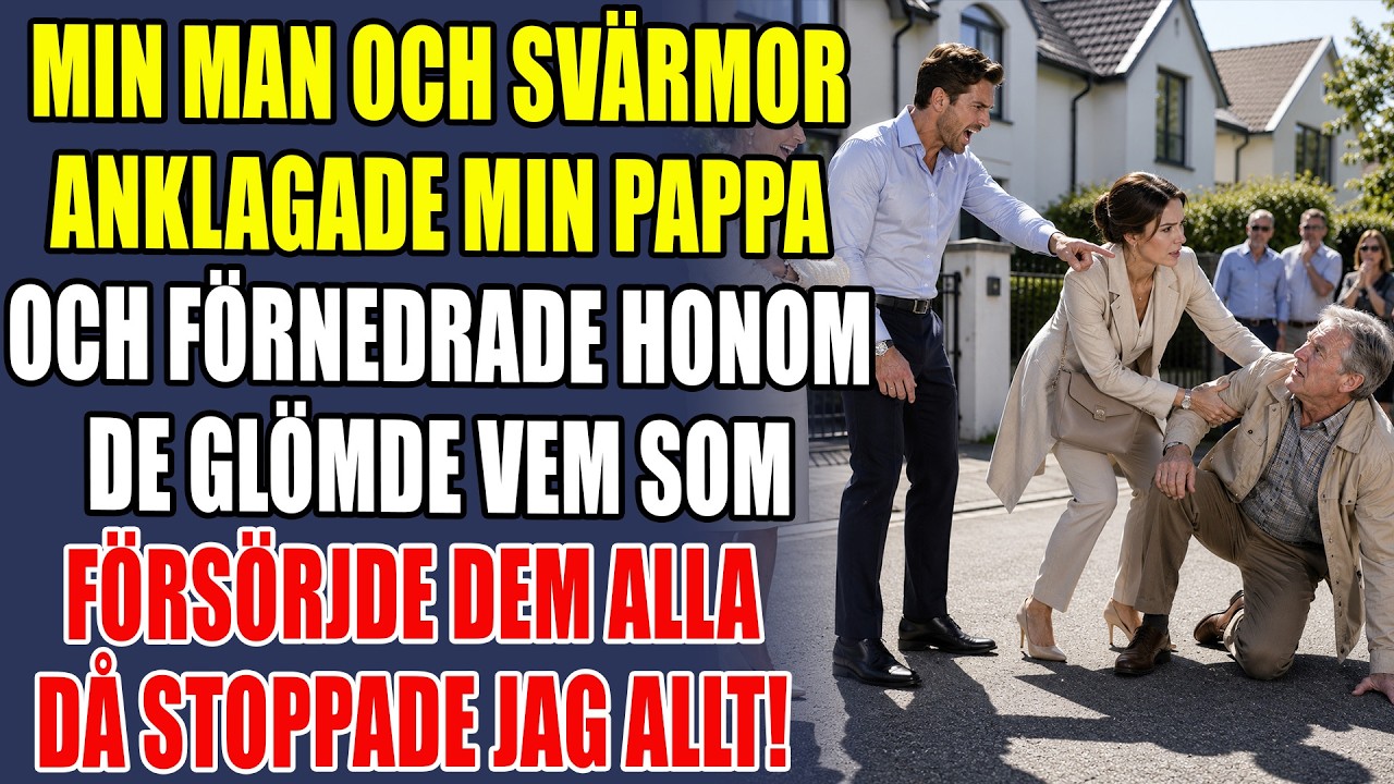 Klara såg sin far sitta på den varma asfalten med tårar som brände i skammen. Framför honom stod hennes man Mikael och svärmor Ingrid med triumferande leenden – anklagande honom för stöld inför...