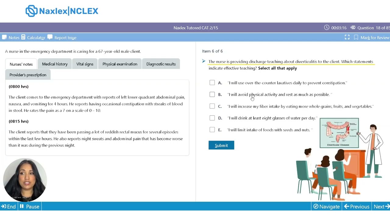 Top Patient Education Points Before Sending Diverticulitis Home | NAXLEX CAT 2 Q18