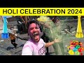 Holi celebrations 2024 delhi  biggest holi water balloon fight 2024  holi 2024 stash water balloon