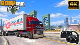 [NO COMMENTARY] ⁴ᴷ⁶⁰ GTA 5 POV: Immersive Truck Driver - Steering Wheel in a Rainy Day