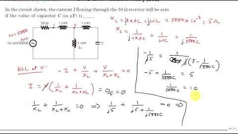 GATE 2015 ECE Find Capacitor value to get zero current in 50 ohm resistor shown in the circuit
