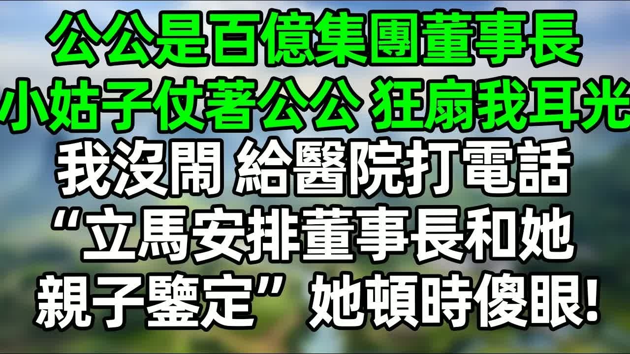 公公是百億集團董事長，小姑子仗著公公 狂扇我耳光，我沒閙 給醫院打電話“立馬安排董事長和她的親子鑒定”她頓時臉色慘白！#深夜淺讀 #夜讀人生 #大橘講故事  #情感故事 #講故事  #幸福生活