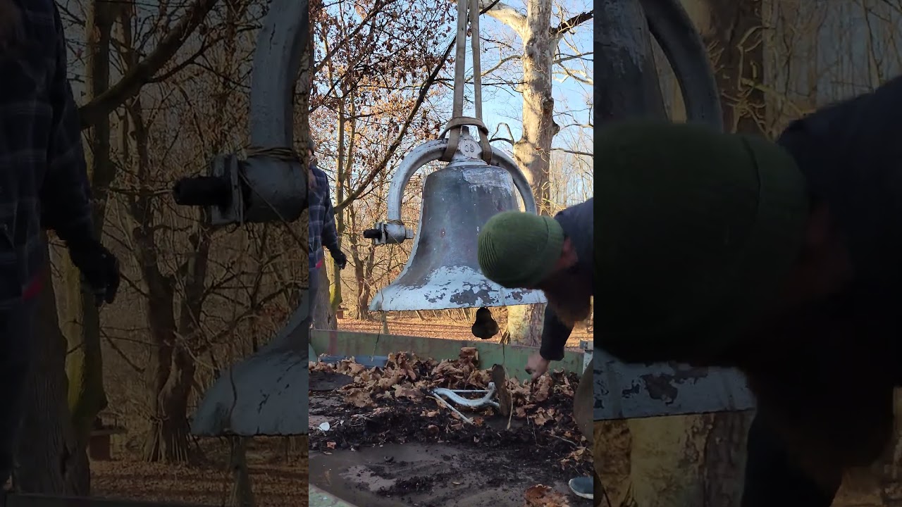 Ringing the 38 inch cast iron church bell.