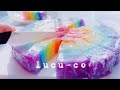 【ASMR】シャキシャキスポンジをパキパキにして切りまくる🌈Put a melted candle on the slime penetrating sponge and cut it.