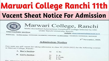 Marwari College Ranchi intermediate Vacent Sheat Notice For IA, ISC,ICOM| MARWARI COLLEGE