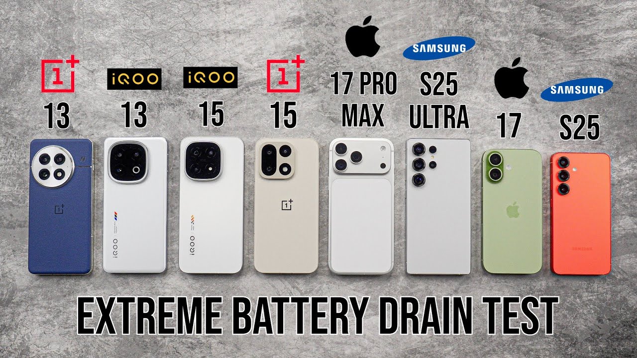 iQOO 15 vs OnePlus 15 vs iPhone 17 Pro Max vs 17 vs S25 Ultra vs S25 / iQOO 13 - Battery Drain Test