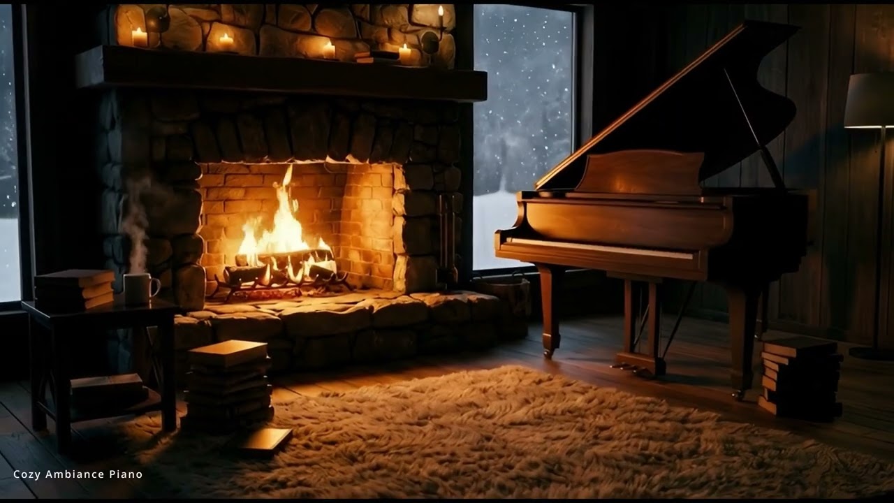 Romantic Winter Evening at the Cabin | Cozy Fireplace & Emotional Piano Music