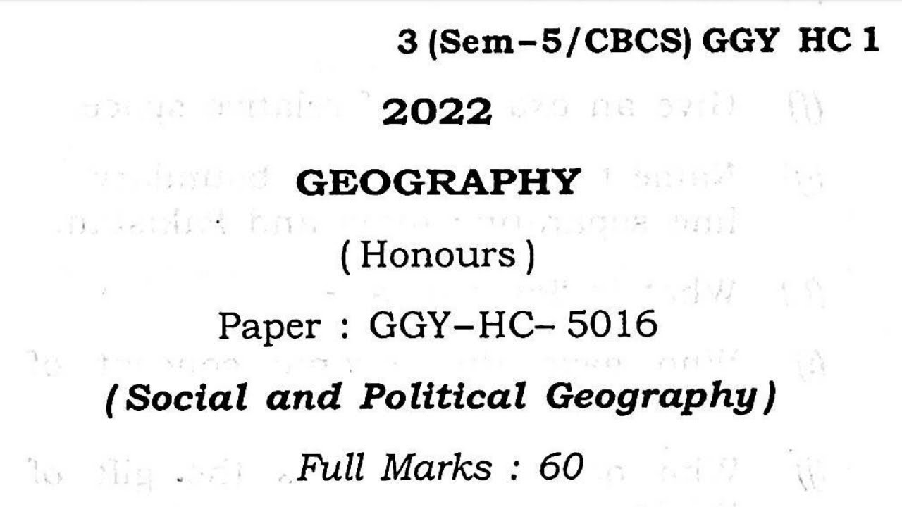 BA 5th sem geography honours question paper Guwahati University 2022