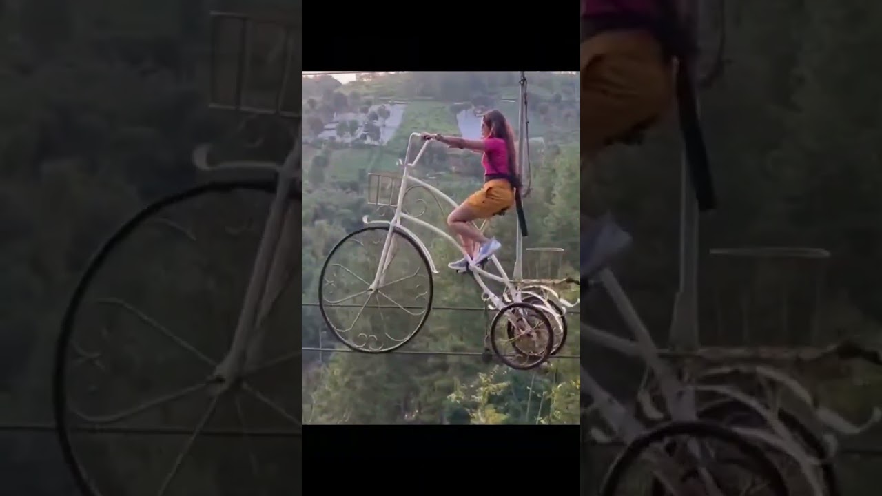 Cycling on rope... Indonesia selfie swing... 