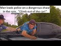 Arkansas State Police pursuit in the rain.Suspect's car fails, Trooper PIT. Suspect must climbs out!