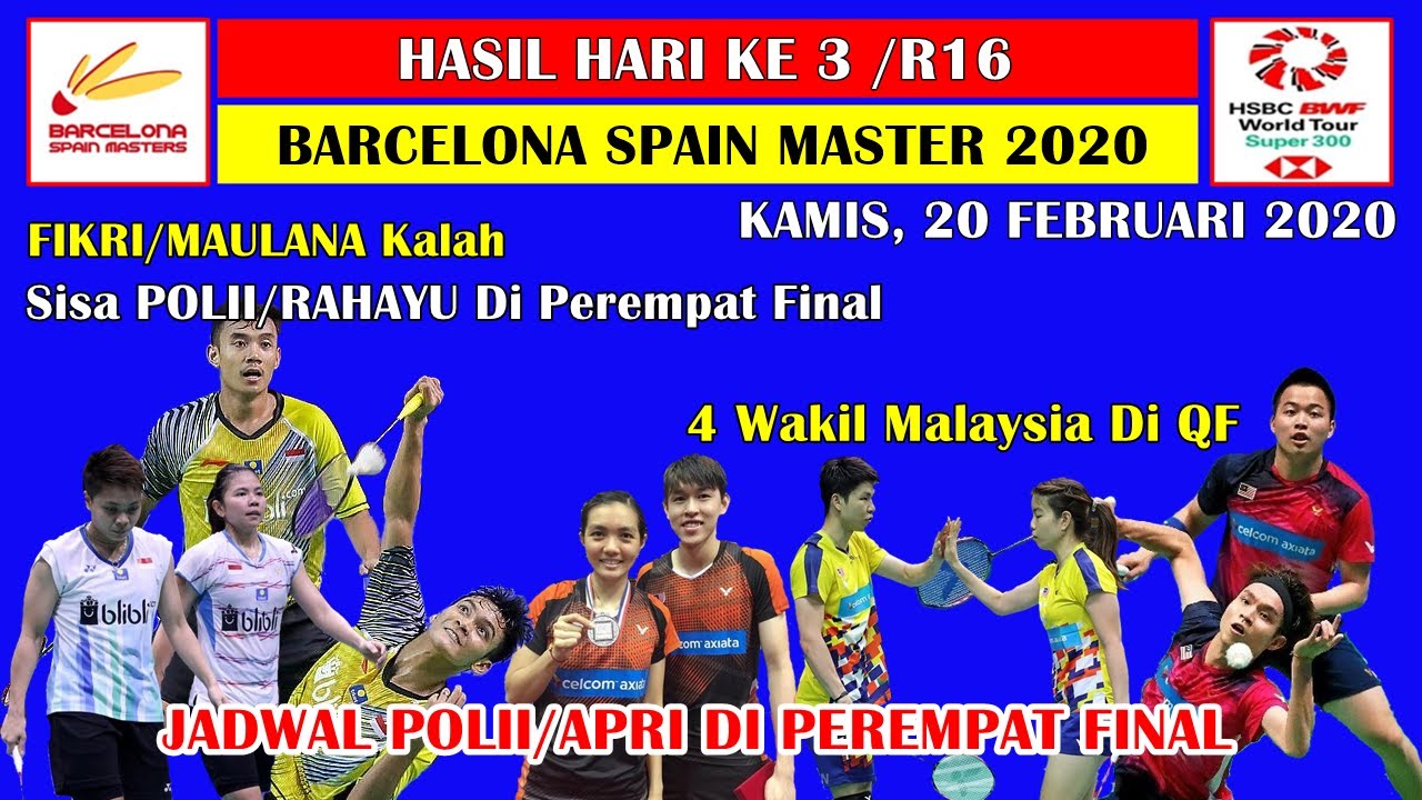 Hasil Barcelona Spanyol Master 2020 Hari Ke 3 ~ Jadwal Polii/Apri Di Perempat Final Spain Master