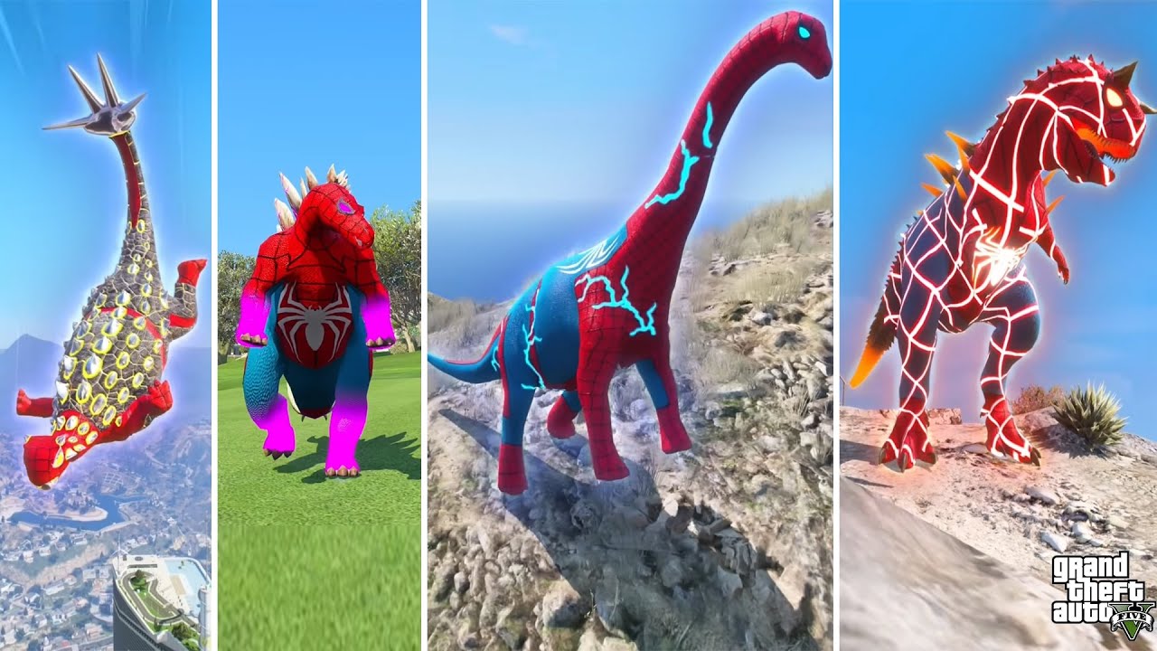 GTA 5 - Ultimate khủng long Spiderman Jurassic biến đổi DNA từ người nhện sang siêu Dino | GHTG