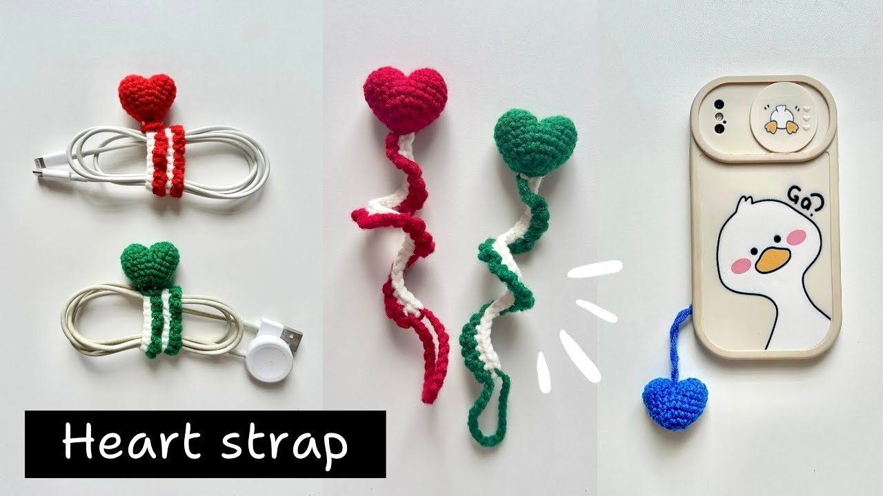 Crochet Heart Strap ❤️💚 | Cable strap - Cord organizer - Phone charm | Hướng dẫn móc dây cột cáp