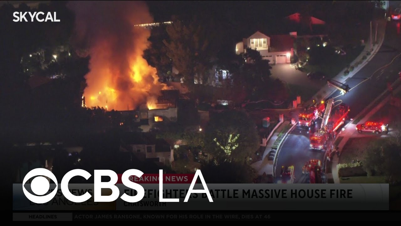 Firefighters battle massive fire at Chatsworth home - YouTube