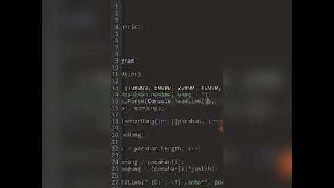 Program sederhana untuk menghitung jumlah lembar uang dengan C#