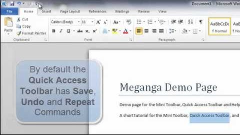 Office word tutorials - Mini toolbar Quick access toolbar and help button