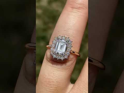Emerald / Radiant & Round Brilliant Moissanite Halo Engagement Ring ring video