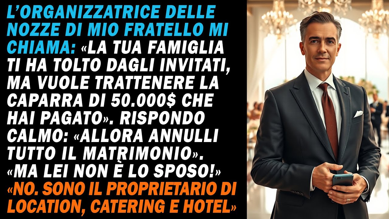 «Signor Sterling, la sua famiglia ha chiesto che lei venga rimosso dalla lista degli invitati. E vogliono tenere i cinquantamila dollari che ha versato per il matrimonio.» La voce...