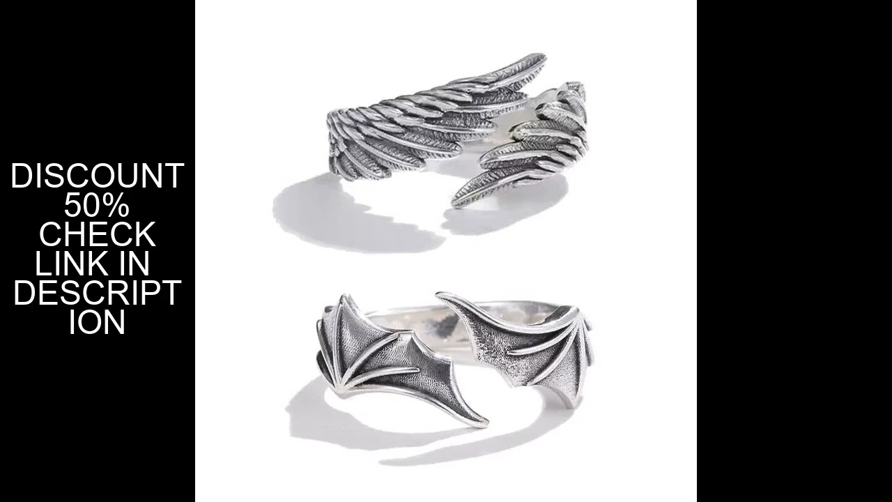 2pcs/pack Vintage Angel Wing Demon Eye Hip Hop Adjustable Couples Rings for Men Women Retro Silver C
