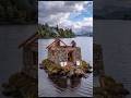 Stone Cabin from Scratch on a Lake 🛠️ #Shorts