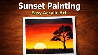 Acrylic Sunset Painting For Beginners |step By Step | Easy Tutorial |