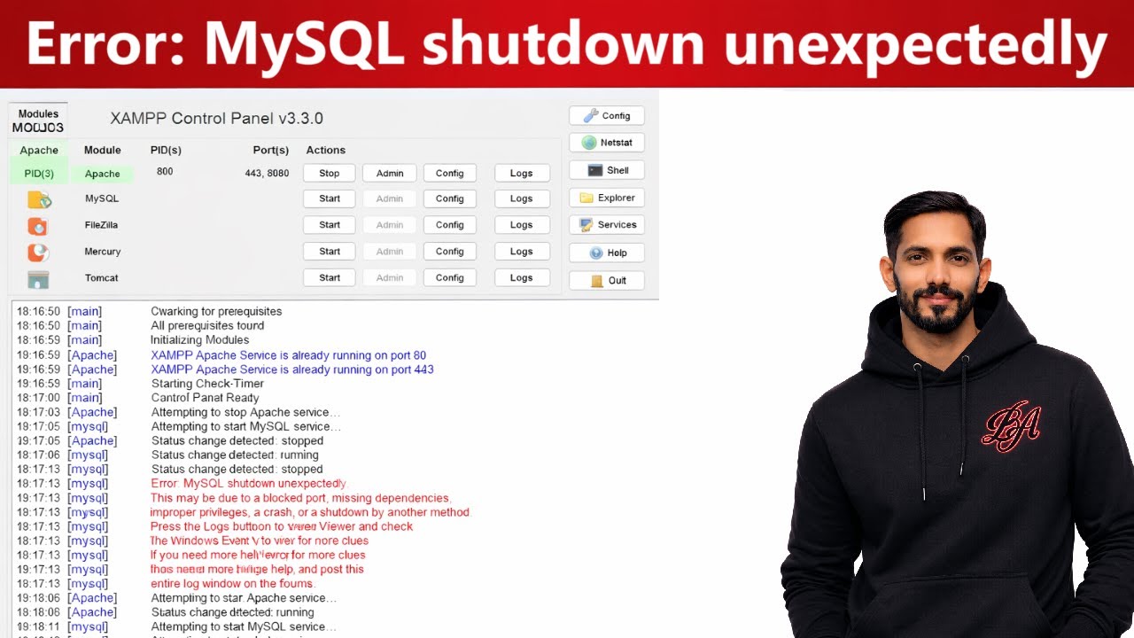 [Resolved] Error: Apache shutdown unexpectedly in XAMPP - YouTube