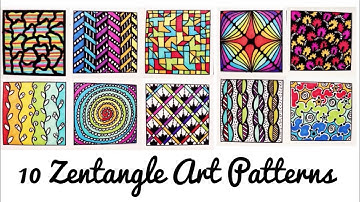 10 Easy Colourful Zentangle Art Patterns | Part -2 | Patterns for Beginners ( Time - Lapse )