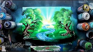 How to make TREES and RIVER - Spray paint tutorial by Skech