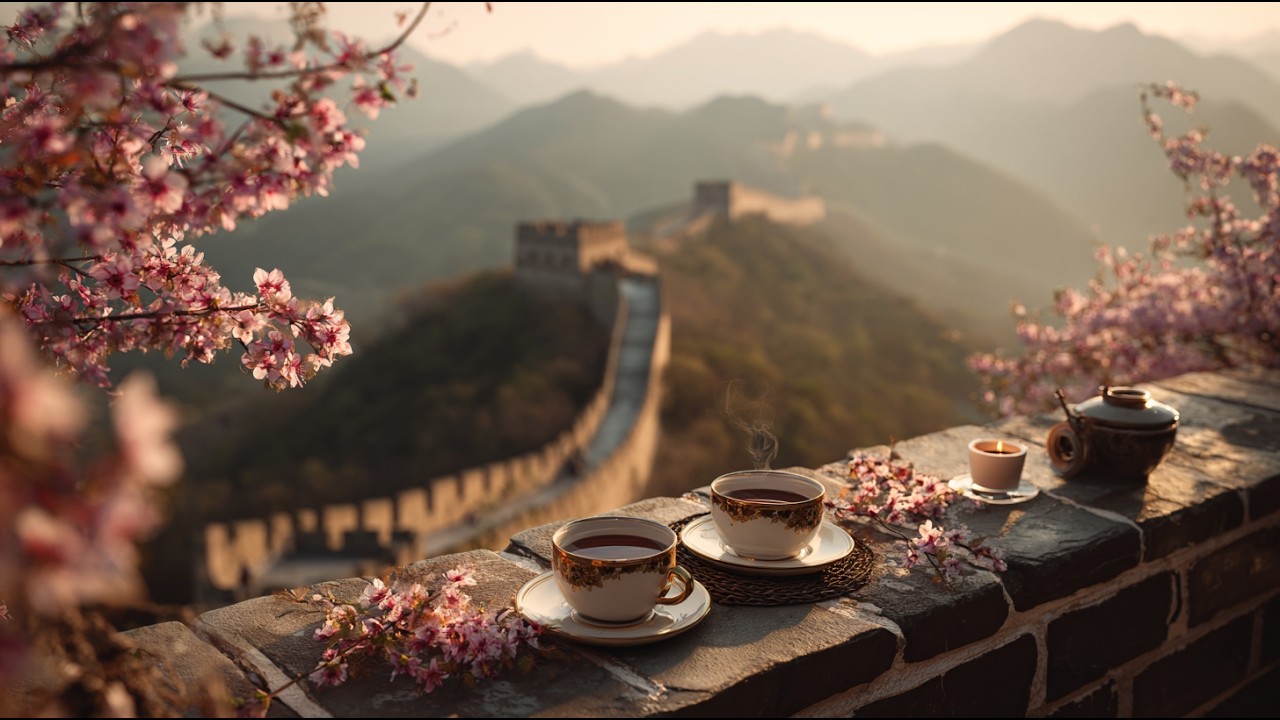Romantic Coffee Ambience 🌸 | Great Wall View | Coffee & Keys ☕